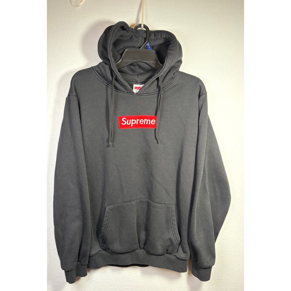 Supreme Box Logo Hoodie Mens Large Black EUC Embroidered Streetwear Sweatshirt